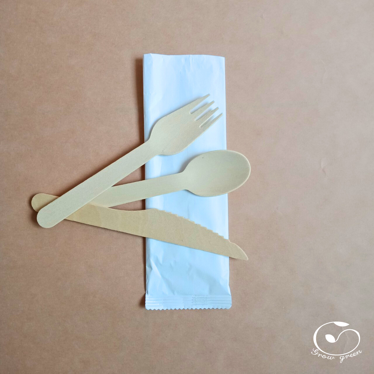 Paper wrapped disposable wooden cutlery