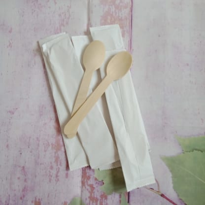 Disposable wooden spoon paper wrapped