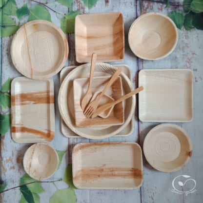 Biodegradable areca palm leaf plates and bowls
